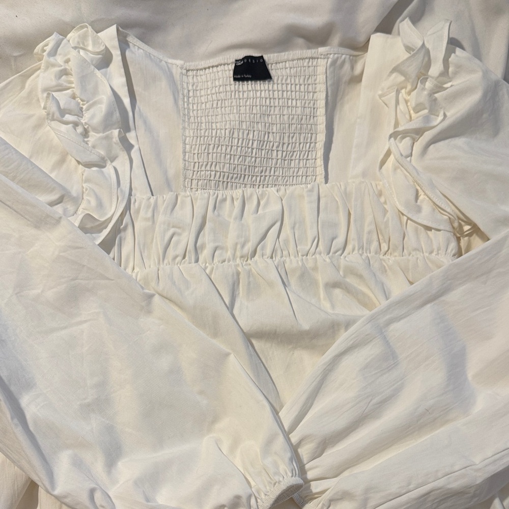 ASOS Dedign White Smocked Blouse with Ruffle Detail